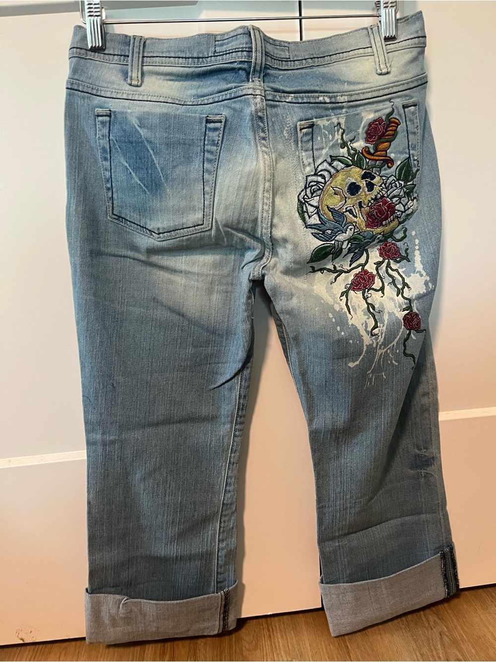 dELiA*s Light Blue Jeans with Skull & Rose Embroidery